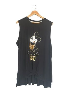 Disney Black Sleeveless Mickey Graphic Knot-Front  Tee